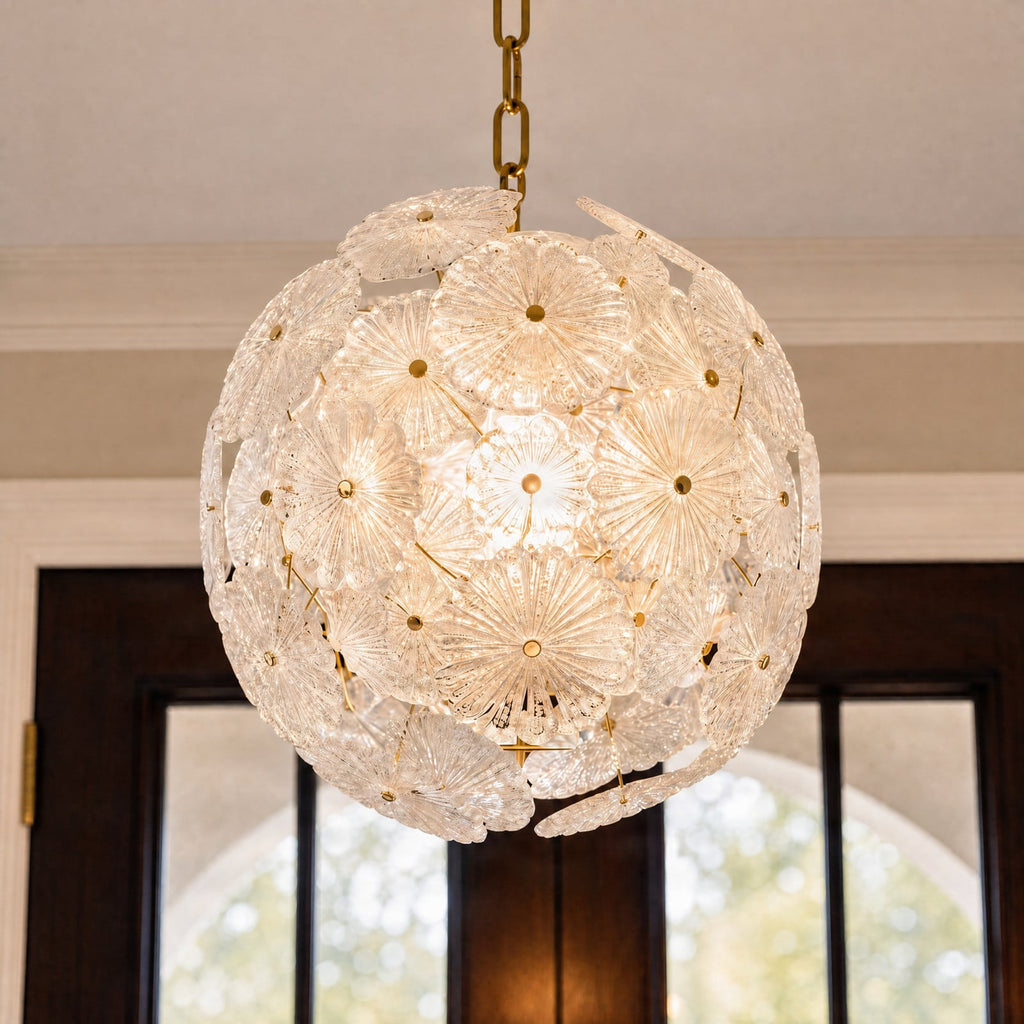 Lucande Flora pendant light, 1-bulb, 19.7 inches, gold/clear