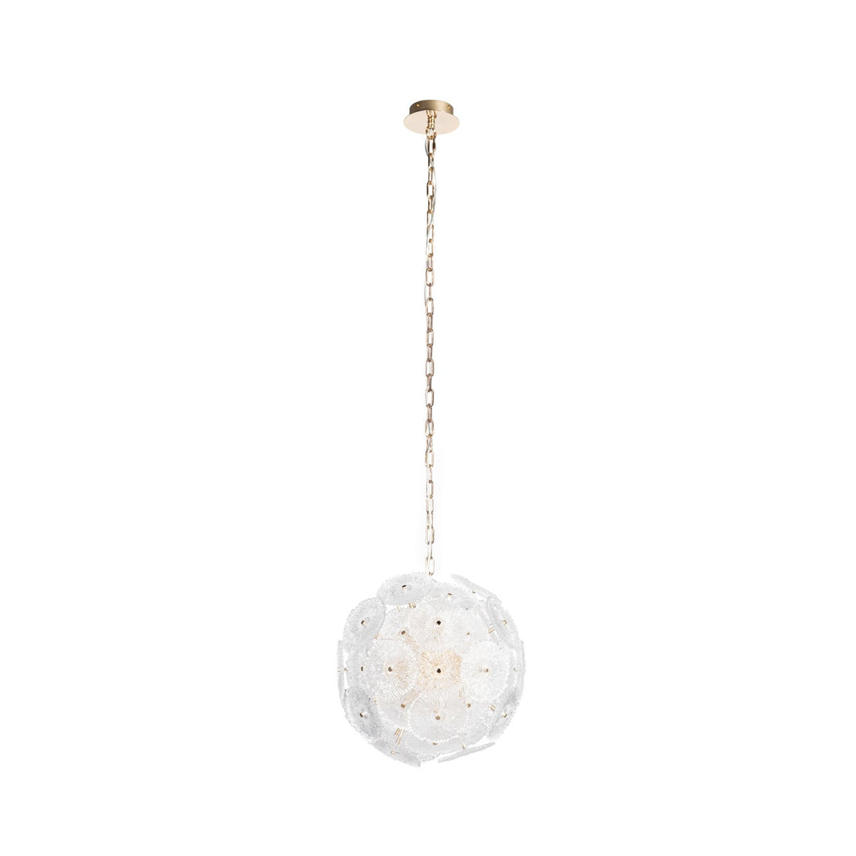 Lucande Flora pendant light, 1-bulb, 19.7 inches, gold/clear