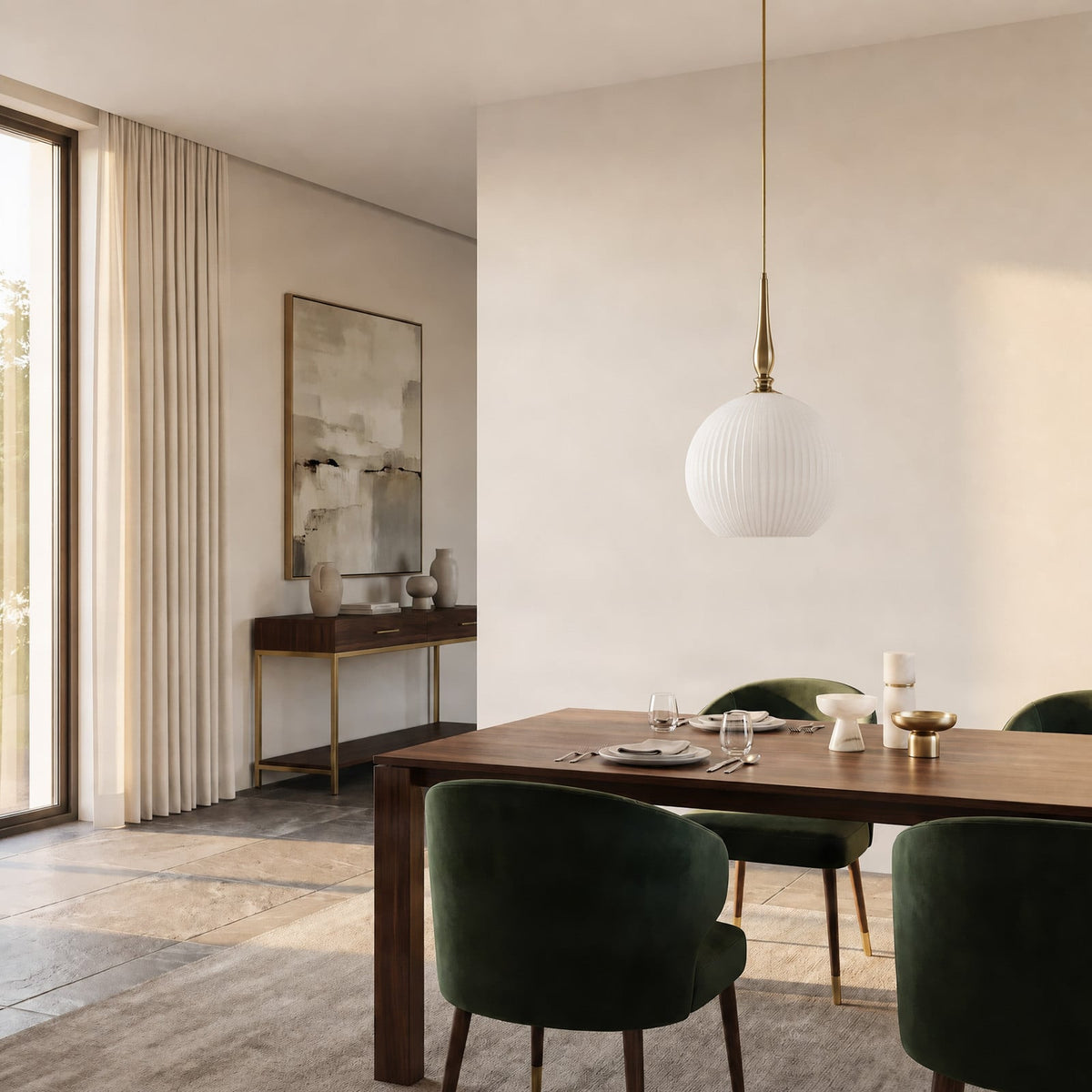 Lucande Dante pendant light, Ø 13.8 inches, brass/opal