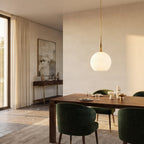 Lucande Dante pendant light, Ø 13.8 inches, brass/opal