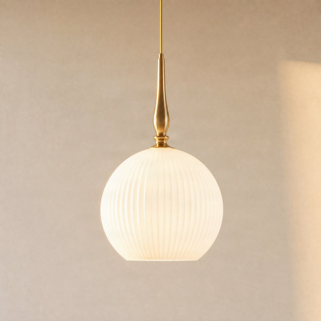Lucande Dante pendant light, Ø 13.8 inches, brass/opal