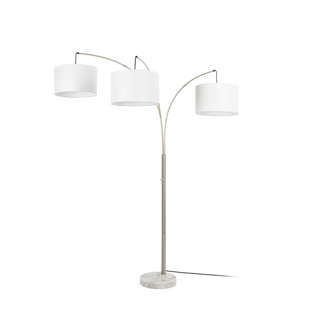 Lucande Clive floor lamp, white, 3-bulb, marble, fabric