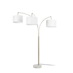 Lucande Clive floor lamp, white, 3-bulb, marble, fabric
