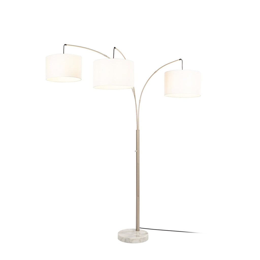 Lucande Clive floor lamp, white, 3-bulb, marble, fabric