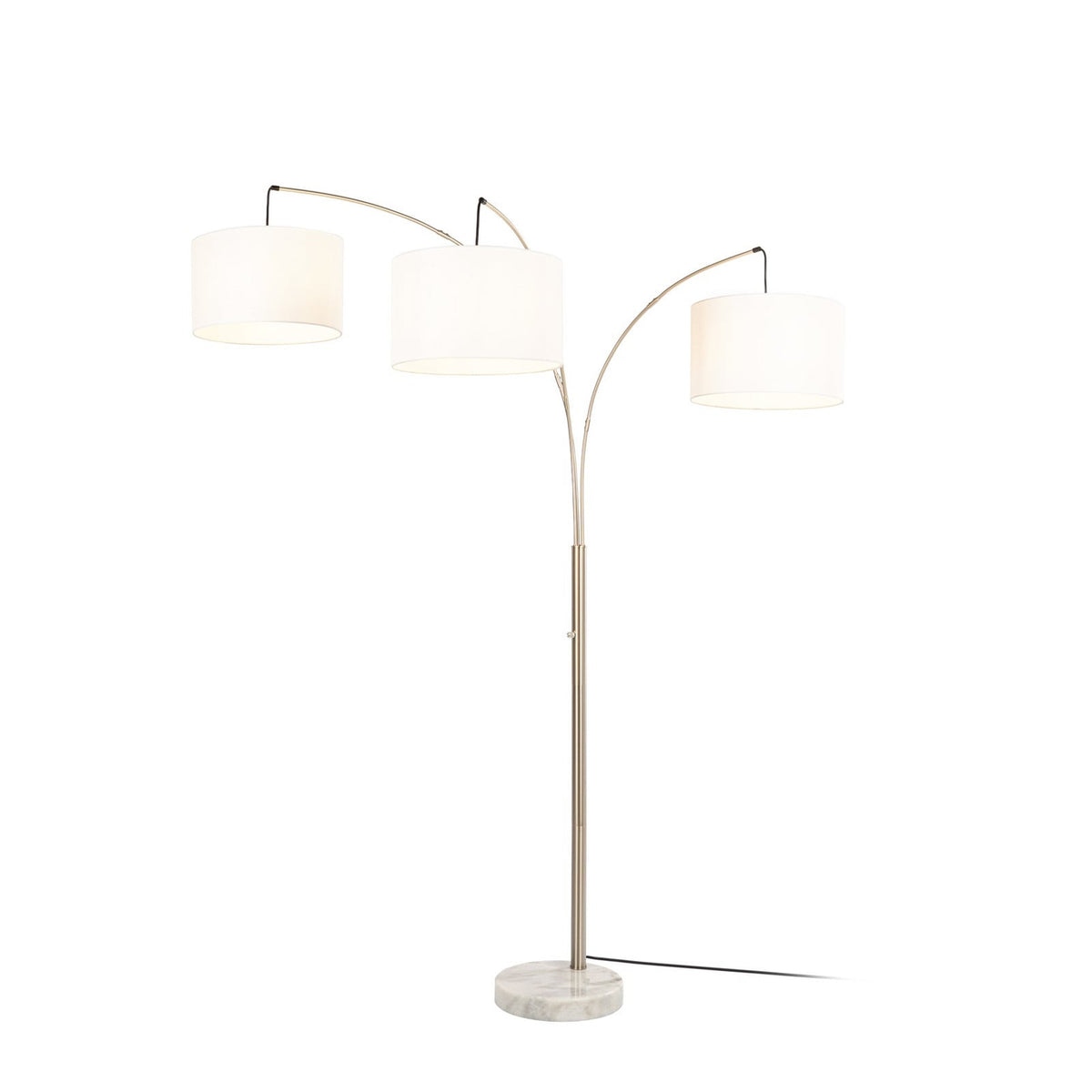Lucande Clive floor lamp, white, 3-bulb, marble, fabric