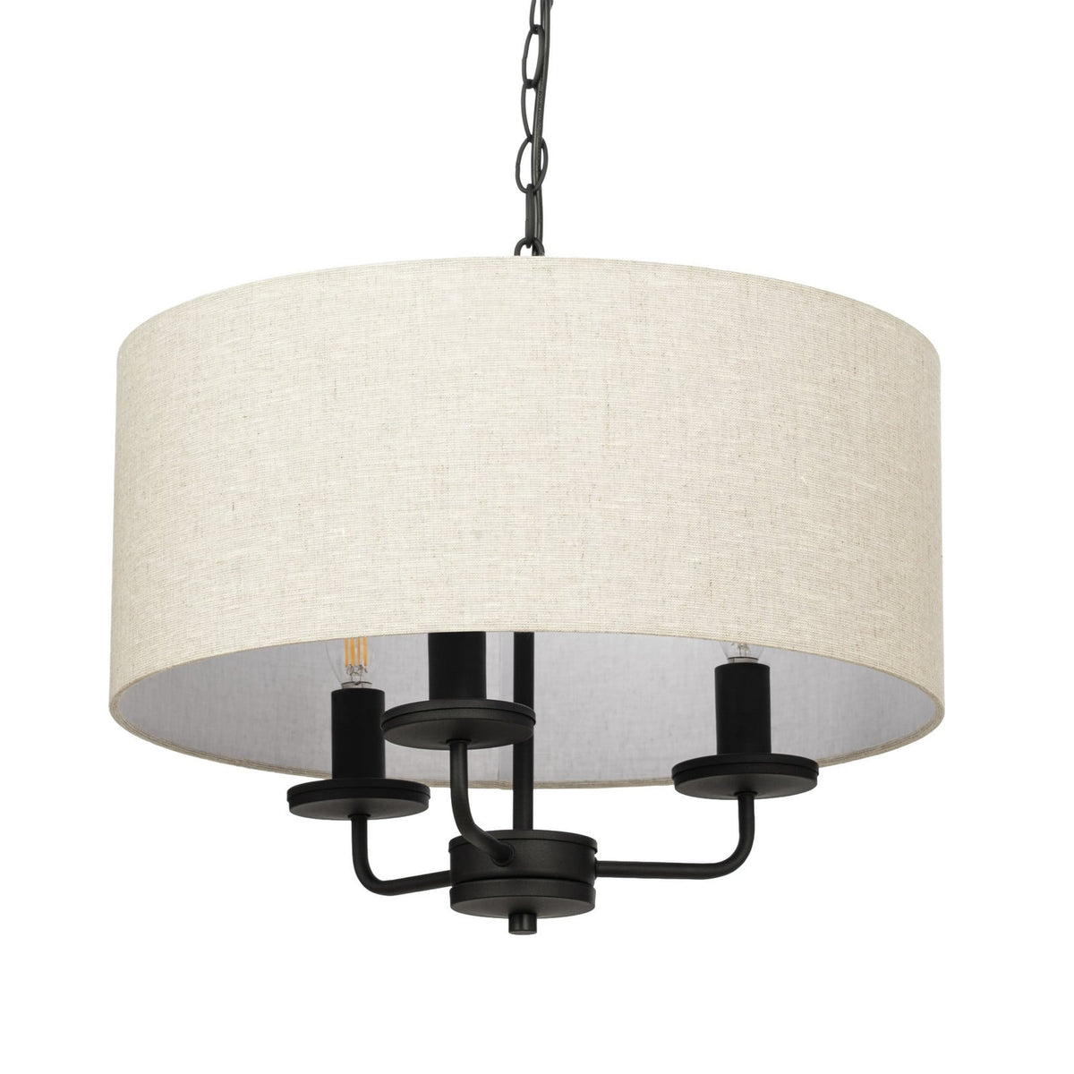Lucande Sutton pendant light, black/beige, 3-bulb, Ø 18 in