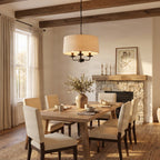 Lucande Sutton pendant light, black/beige, 3-bulb, Ø 18 in