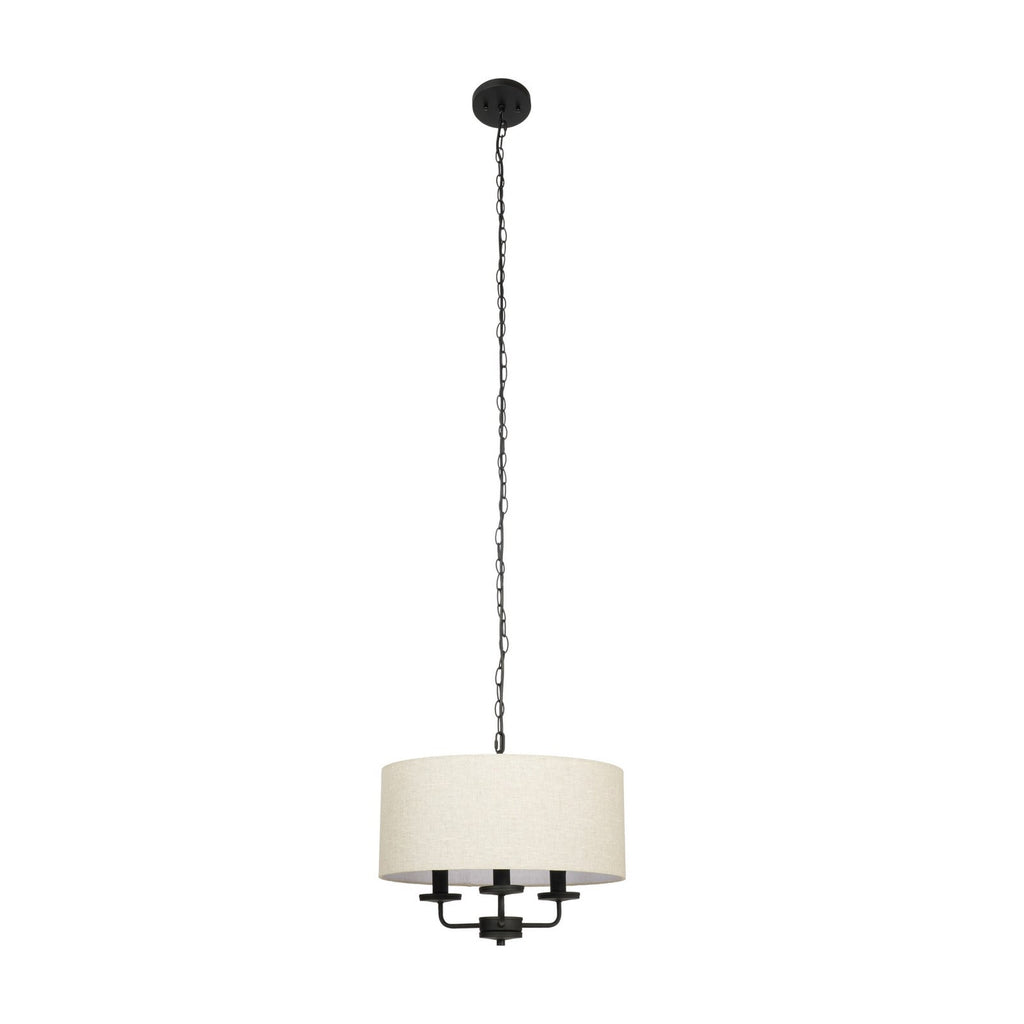Lucande Sutton pendant light, black/beige, 3-bulb, Ø 18 in