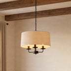 Lucande Sutton pendant light, black/beige, 3-bulb, Ø 18 in