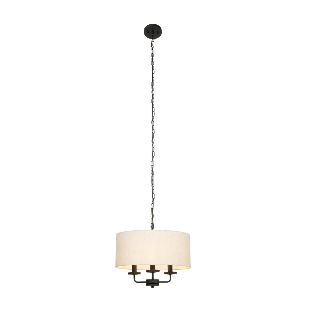 Lucande Sutton pendant light, black/beige, 3-bulb, Ø 18 in
