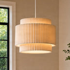 Lucande Riley pendant light, 1-bulb, 15 in, beige, fabric