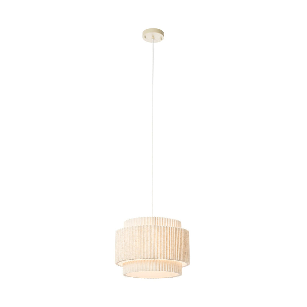Lucande Riley pendant light, 1-bulb, 15 in, beige, fabric