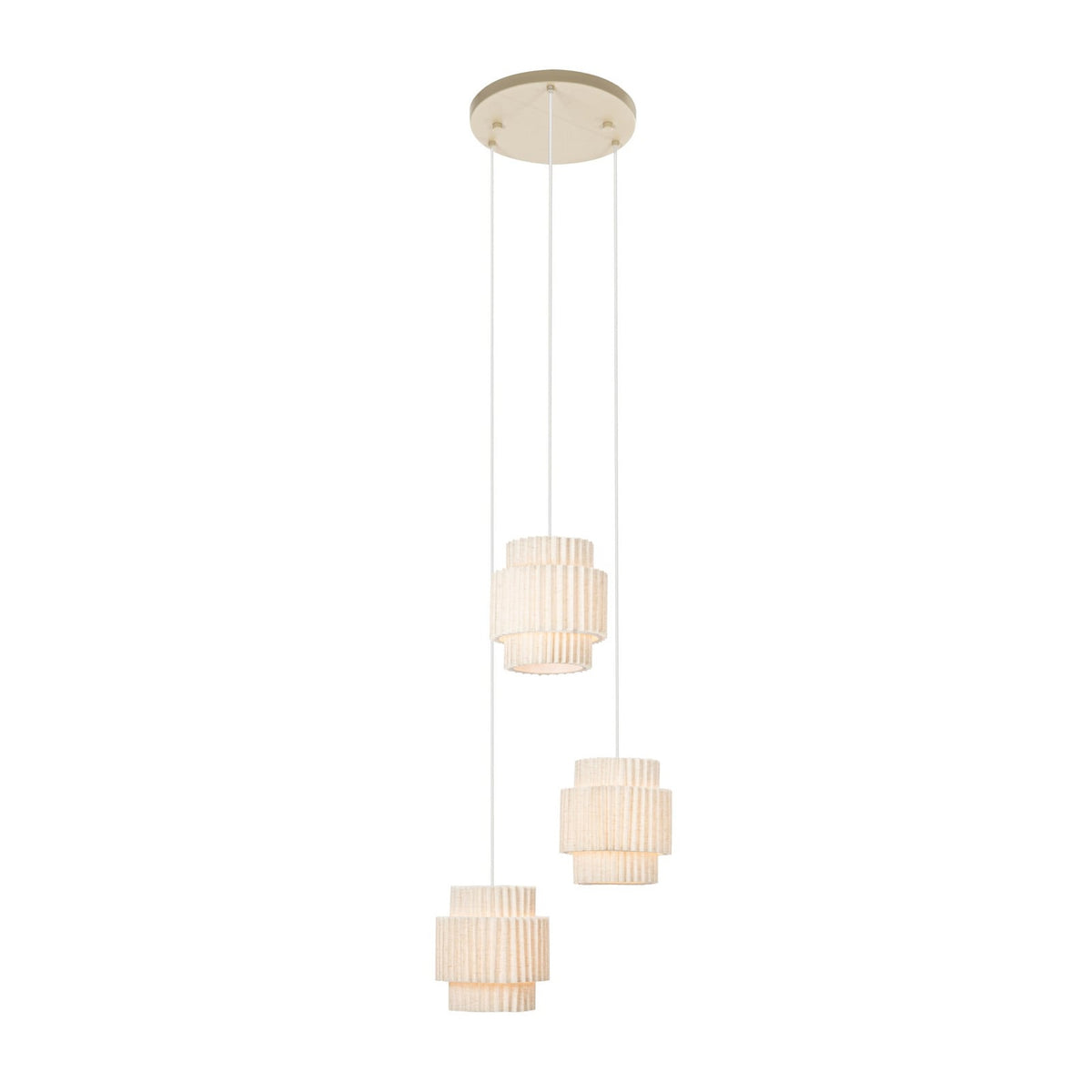 Lucande Riley pendant light, 3-bulb, round, 15.7 in, beige
