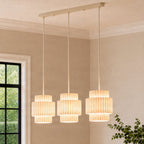 Lucande Riley pendant light, 3-bulb, long, 31.5 in, beige