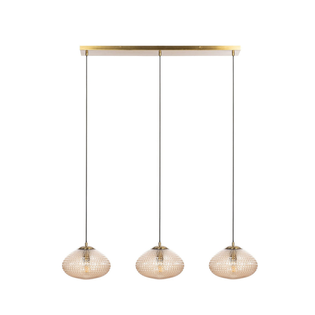 Lucande Sadie pendant light, 3-bulb, brass/amber, glass