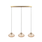 Lucande Sadie pendant light, 3-bulb, brass/amber, glass