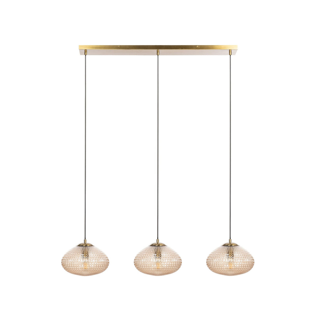 Lucande Sadie pendant light, 3-bulb, brass/amber, glass