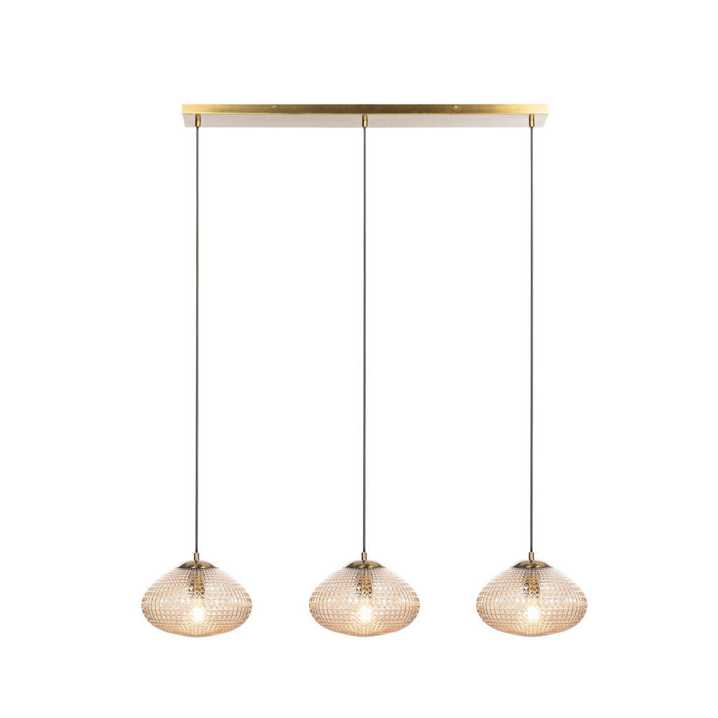 Lucande Sadie pendant light, 3-bulb, brass/amber, glass