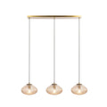 Lucande Sadie pendant light, 3-bulb, brass/amber, glass