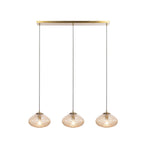 Lucande Sadie pendant light, 3-bulb, brass/amber, glass