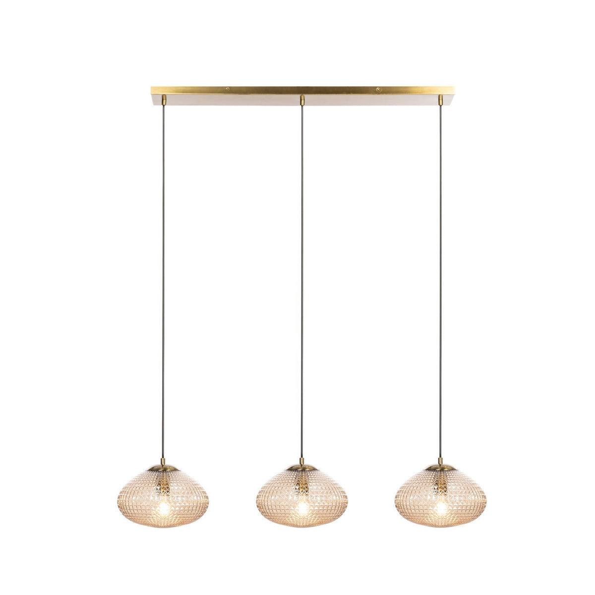Lucande Sadie pendant light, 3-bulb, brass/amber, glass