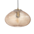 Lucande Sadie pendant light, 3-bulb, brass/amber, glass