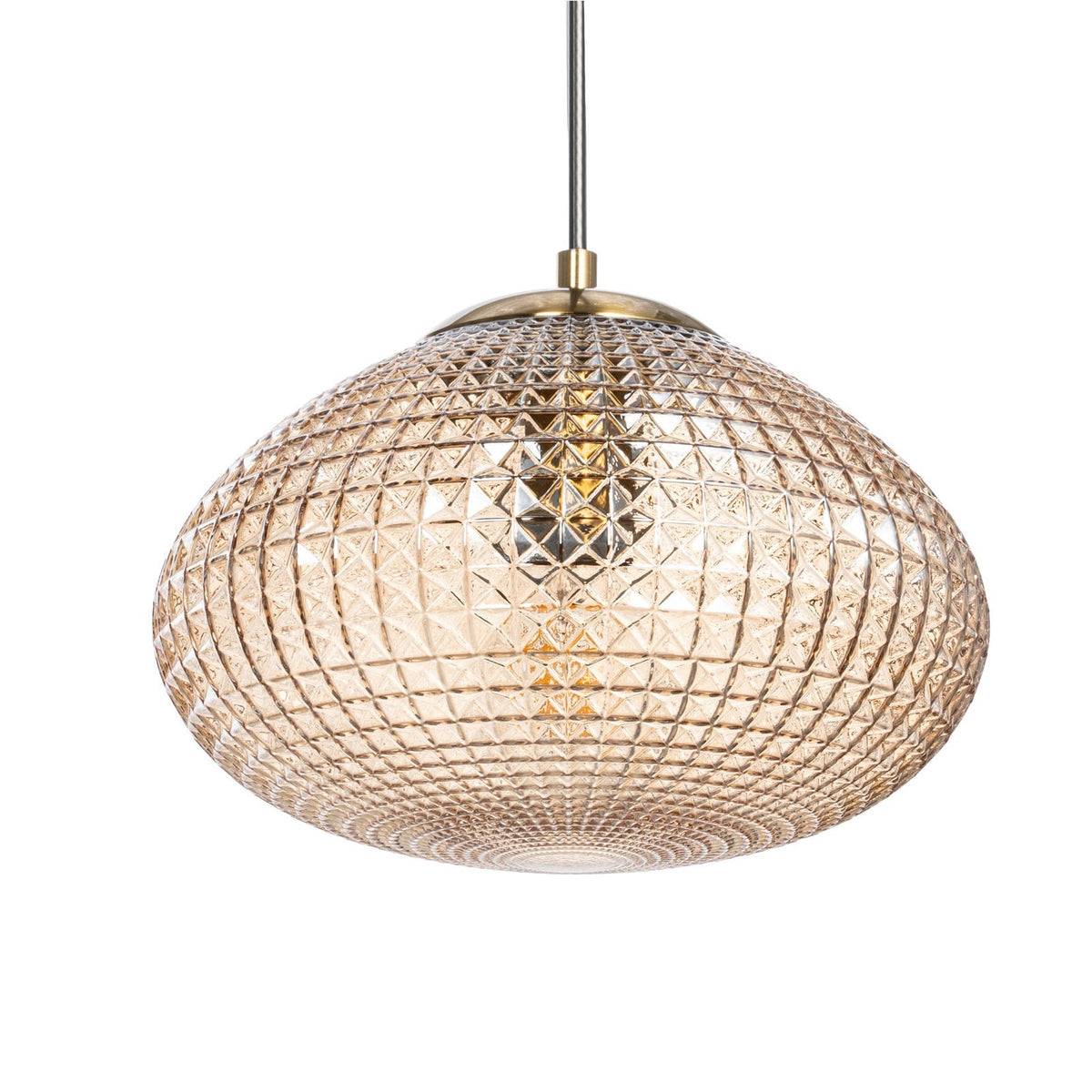 Lucande Sadie pendant light, 3-bulb, brass/amber, glass