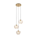 Lucande William pendant light, 3-bulb, brass/amber, glass
