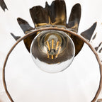 Lucande William pendant light, 3-bulb, brass/amber, glass