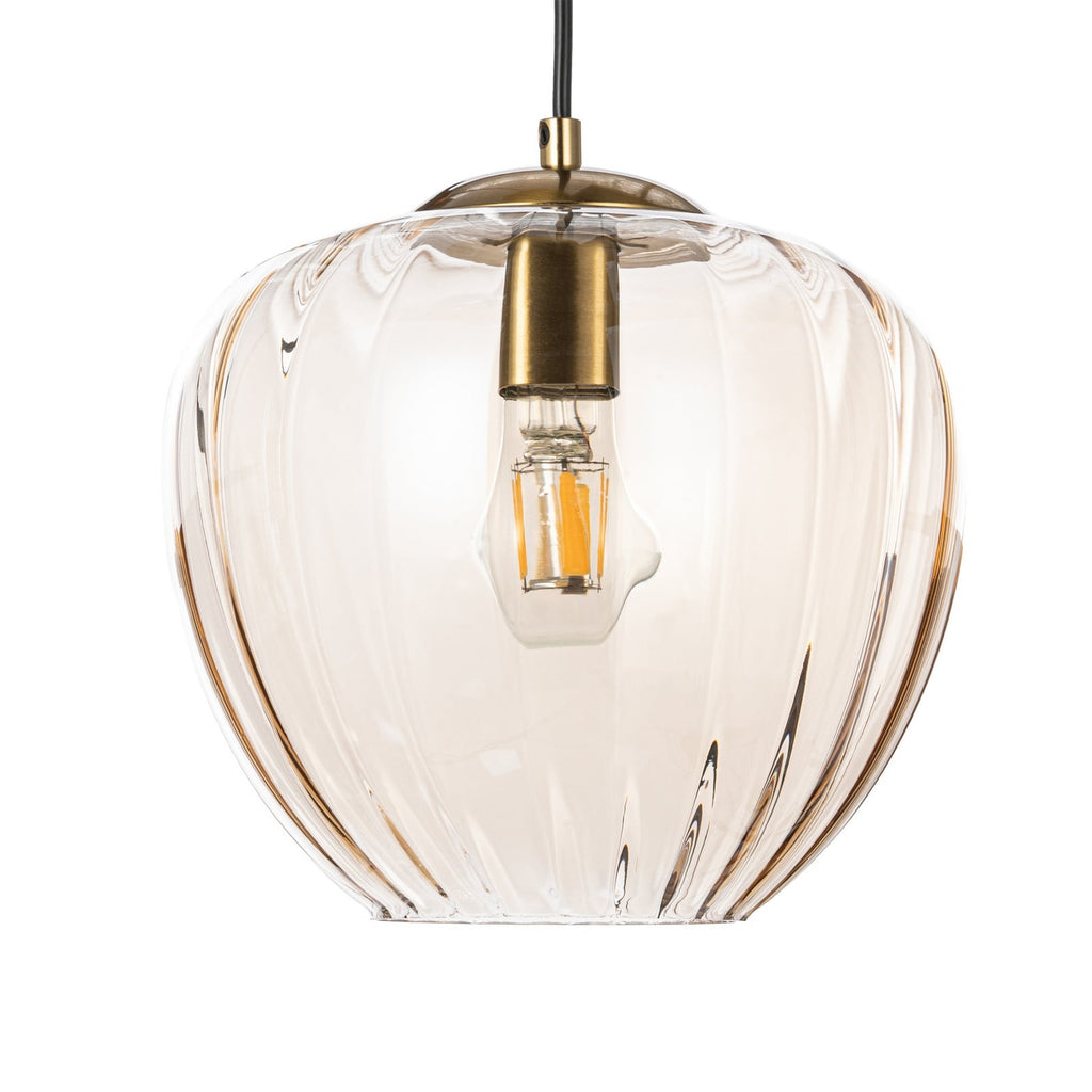 Lucande William pendant light, 3-bulb, brass/amber, glass