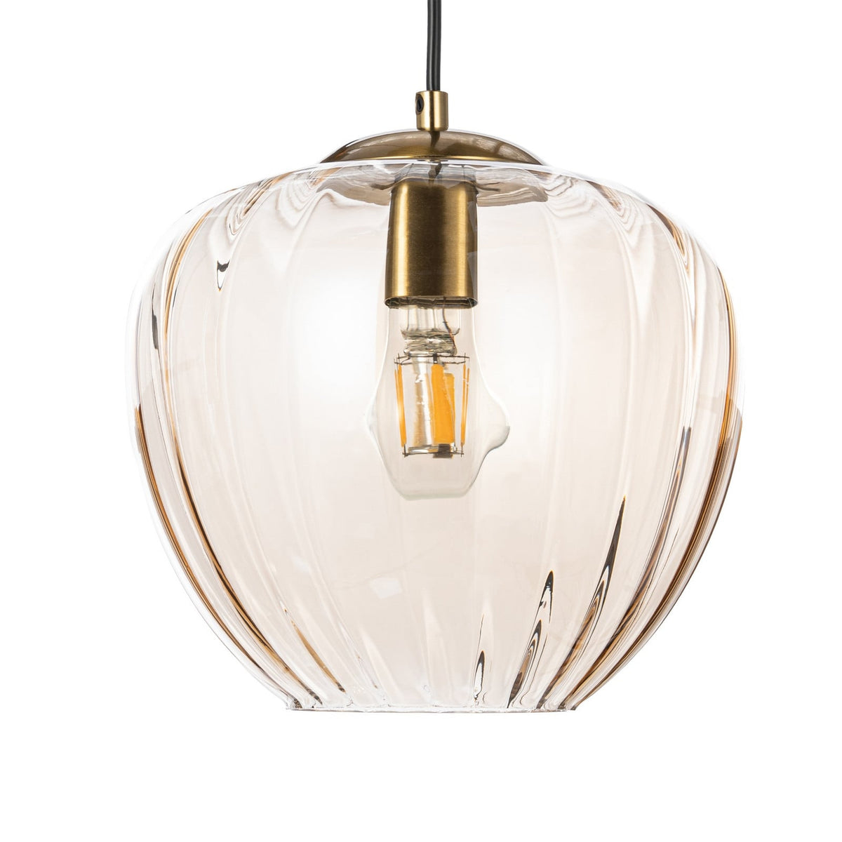 Lucande William pendant light, 3-bulb, brass/amber, glass