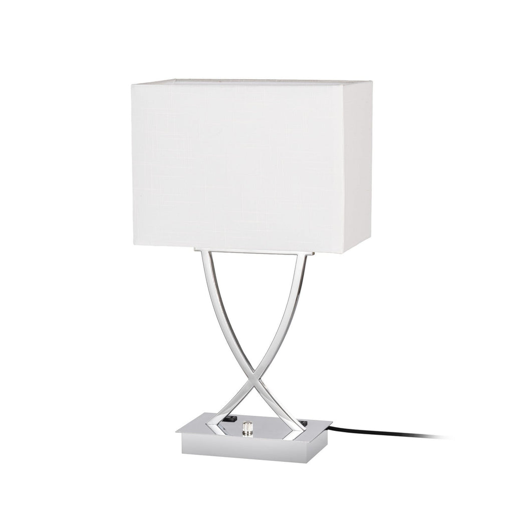 Lucande Madison table lamp, chrome/white, 21.5 in, fabric