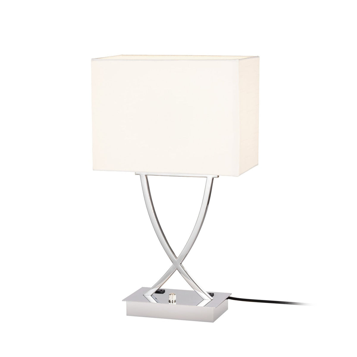 Lucande Madison table lamp, chrome/white, 21.5 in, fabric