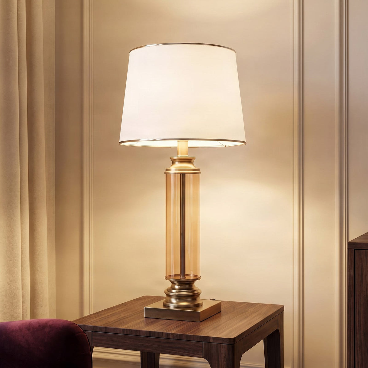 Lucande Parker table lamp, 23.6 in, bronze/white, fabric