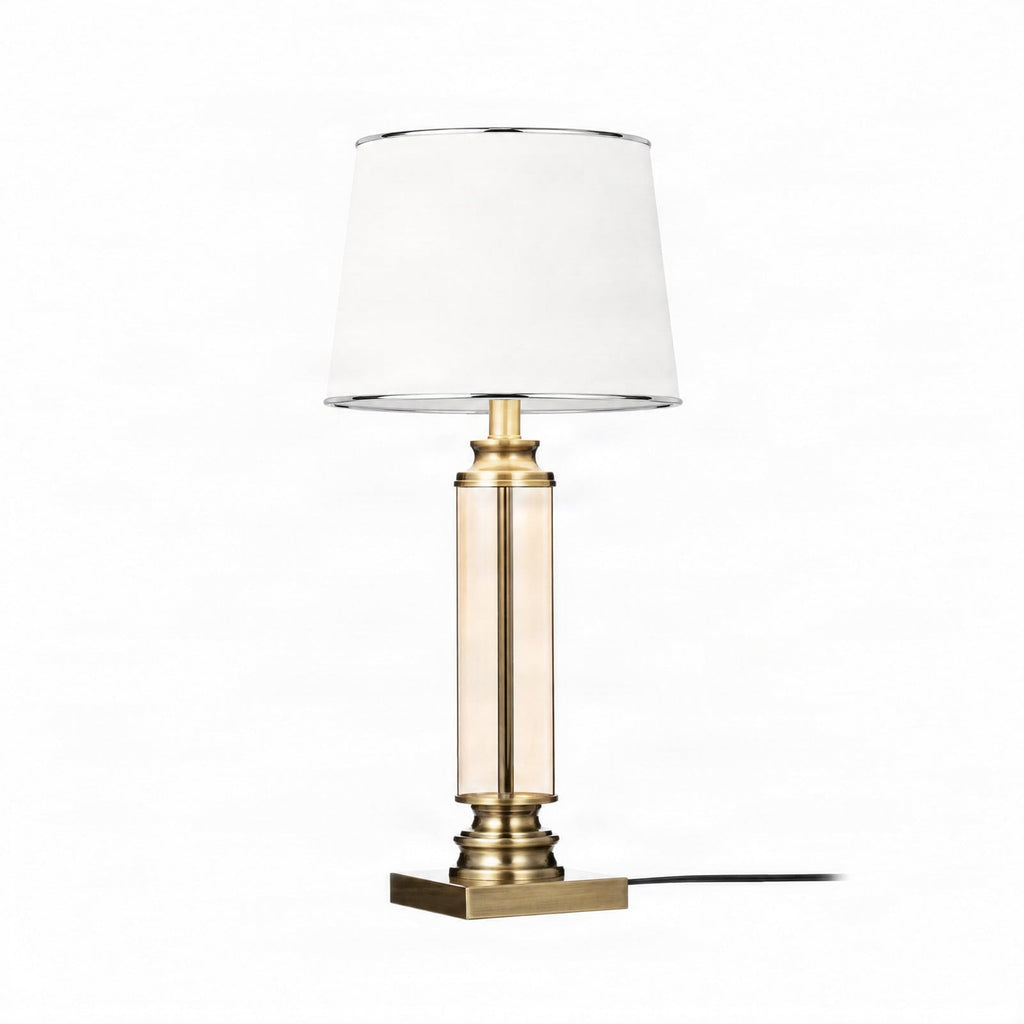 Lucande Parker table lamp, 23.6 in, bronze/white, fabric