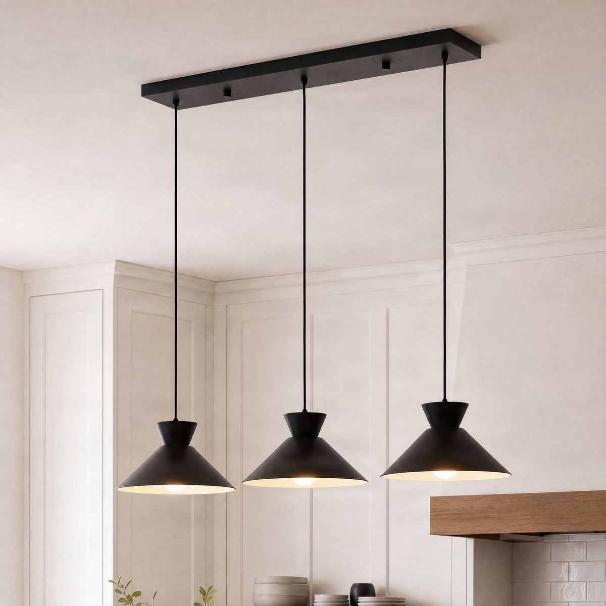 Lucande Amelia pendant light, 3-bulb, 33.5 in, black