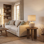 Lucande Thalassia table lamp, beige, 18 in, ceramic