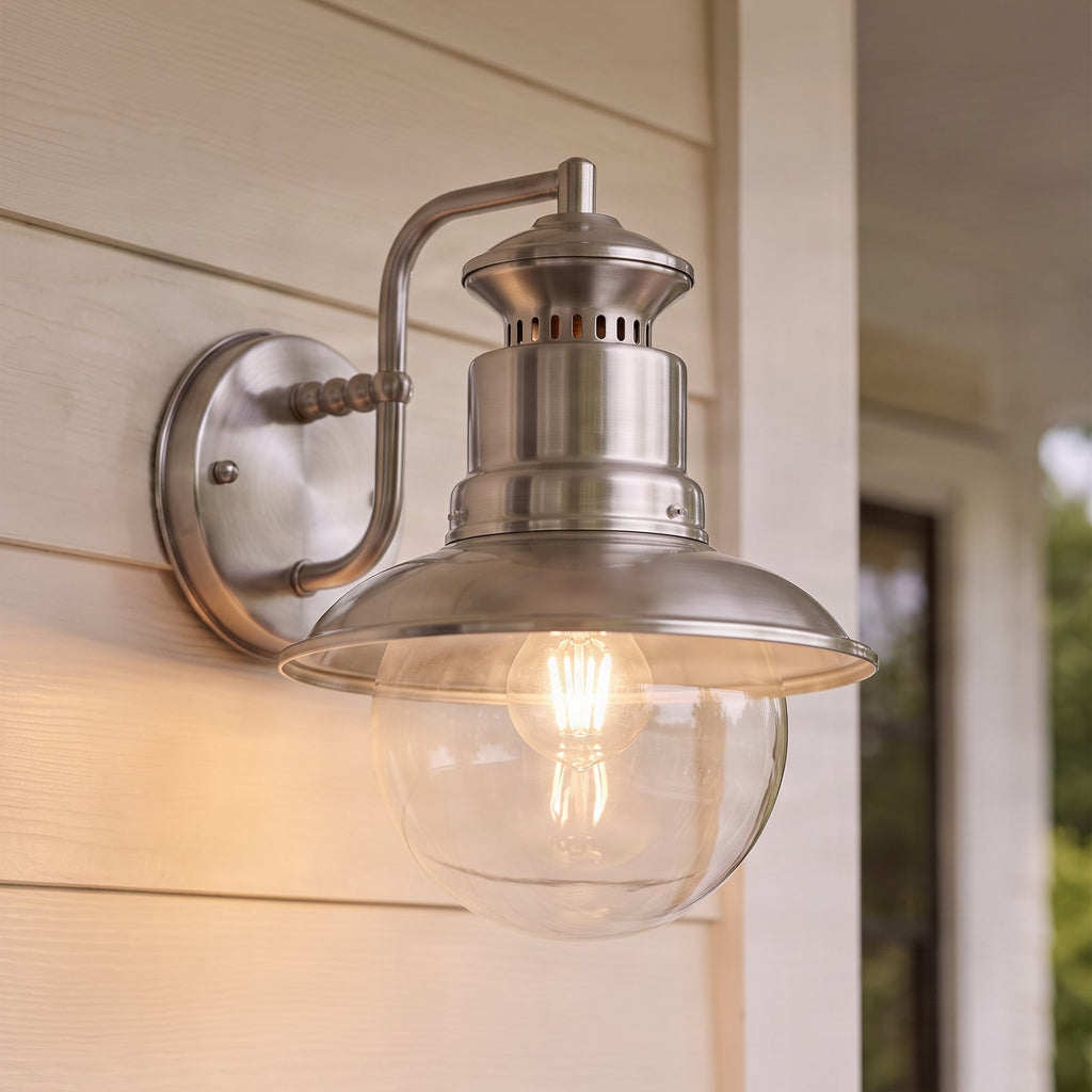 Lucande Gwendolyn outdoor wall light, 10.5 in, grey, stainless steel