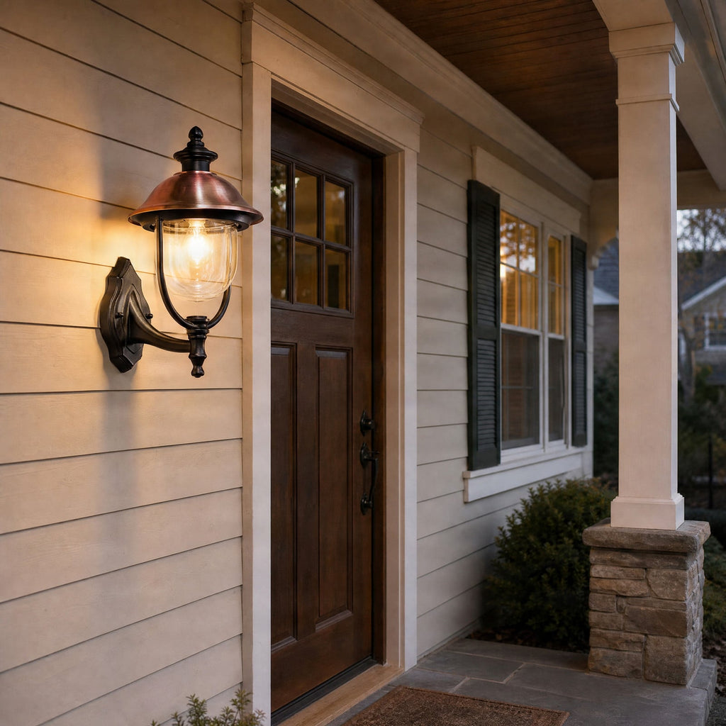 Lucande Clint outdoor wall lamp, copper, top-mounted socket, metal