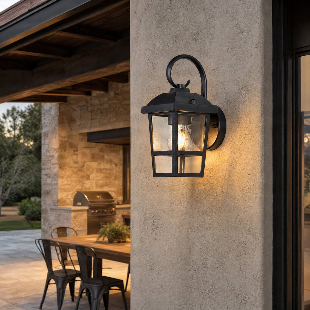 Lucande Eloane outdoor wall light, 11 in, black, stainless steel