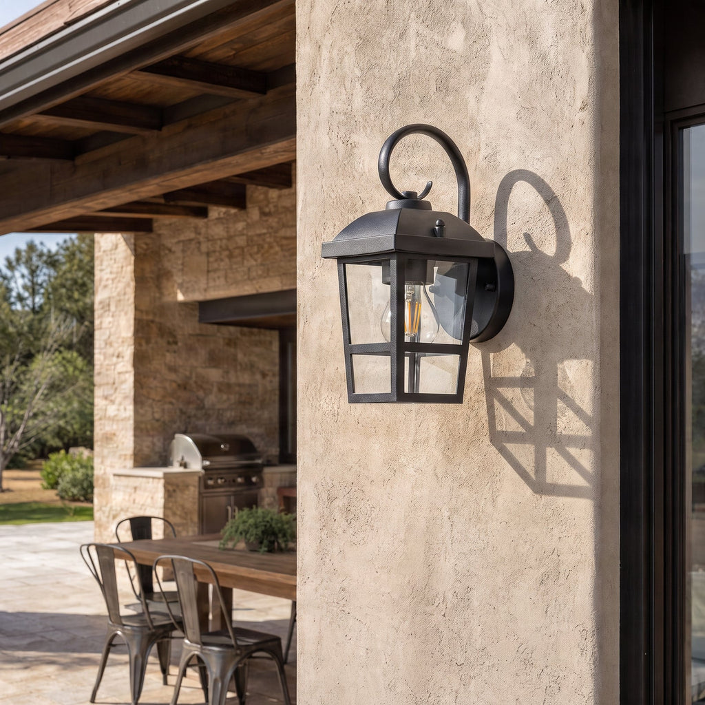 Lucande Eloane outdoor wall light, 11 in, black, stainless steel