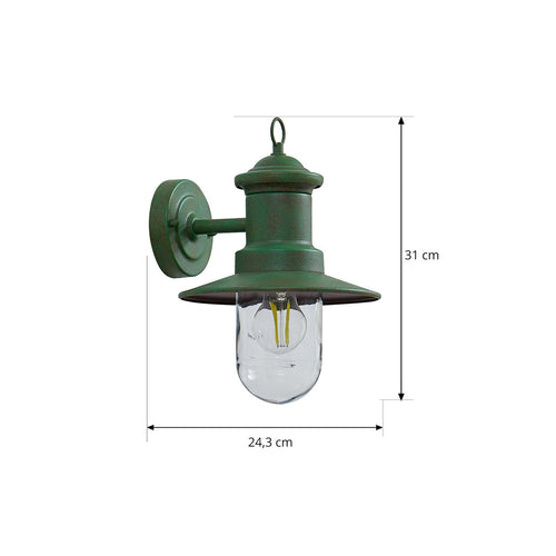Lucande Eloretta outdoor wall light, 12 in, green, glass, steel