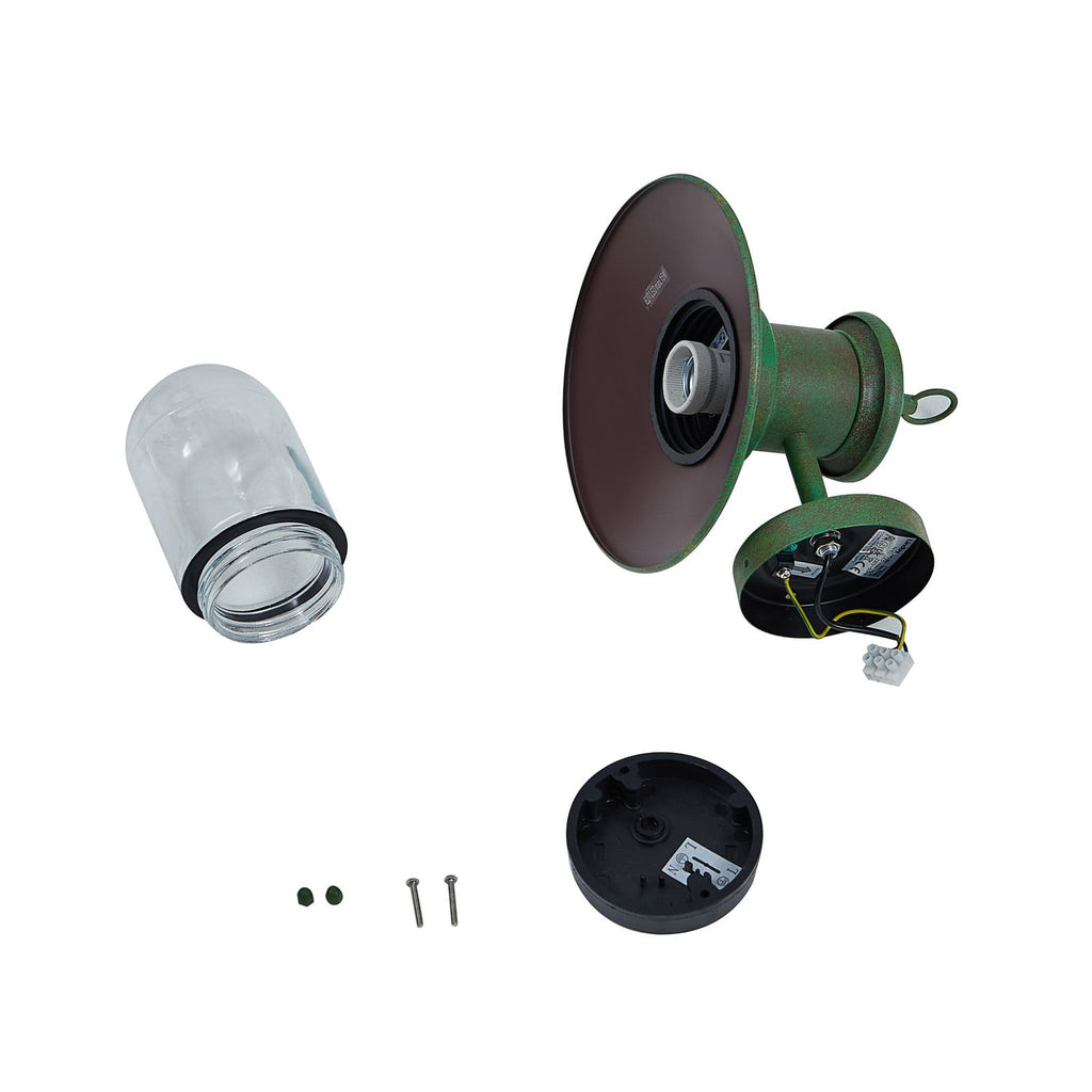 Lucande Eloretta outdoor wall light, 12 in, green, glass, steel