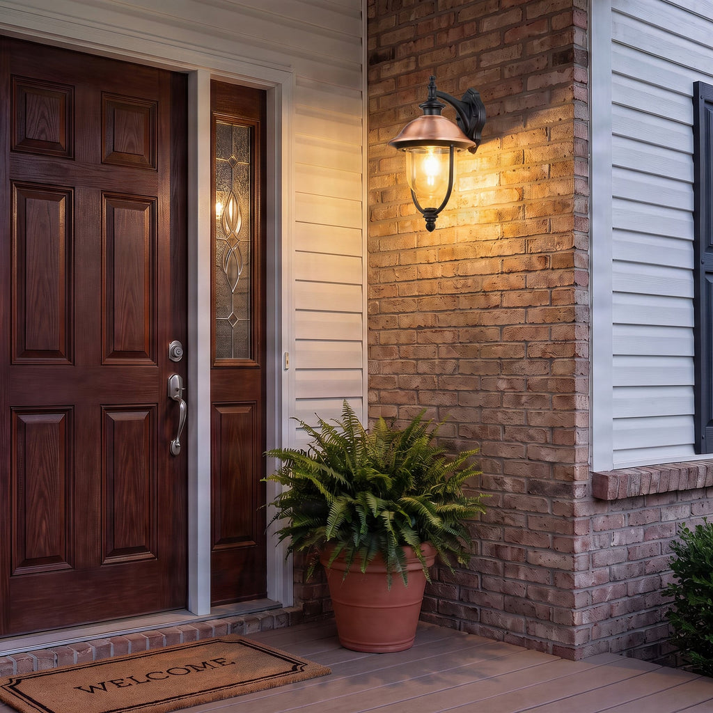 Lucande Clint outdoor wall lamp, copper, bottom-mounted socket, metal