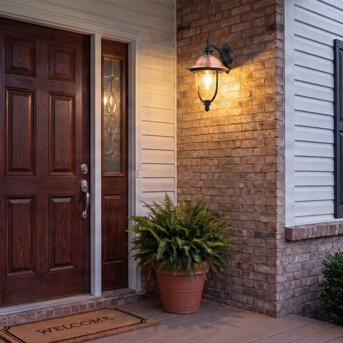 Lucande Clint outdoor wall lamp, copper, bottom-mounted socket, metal