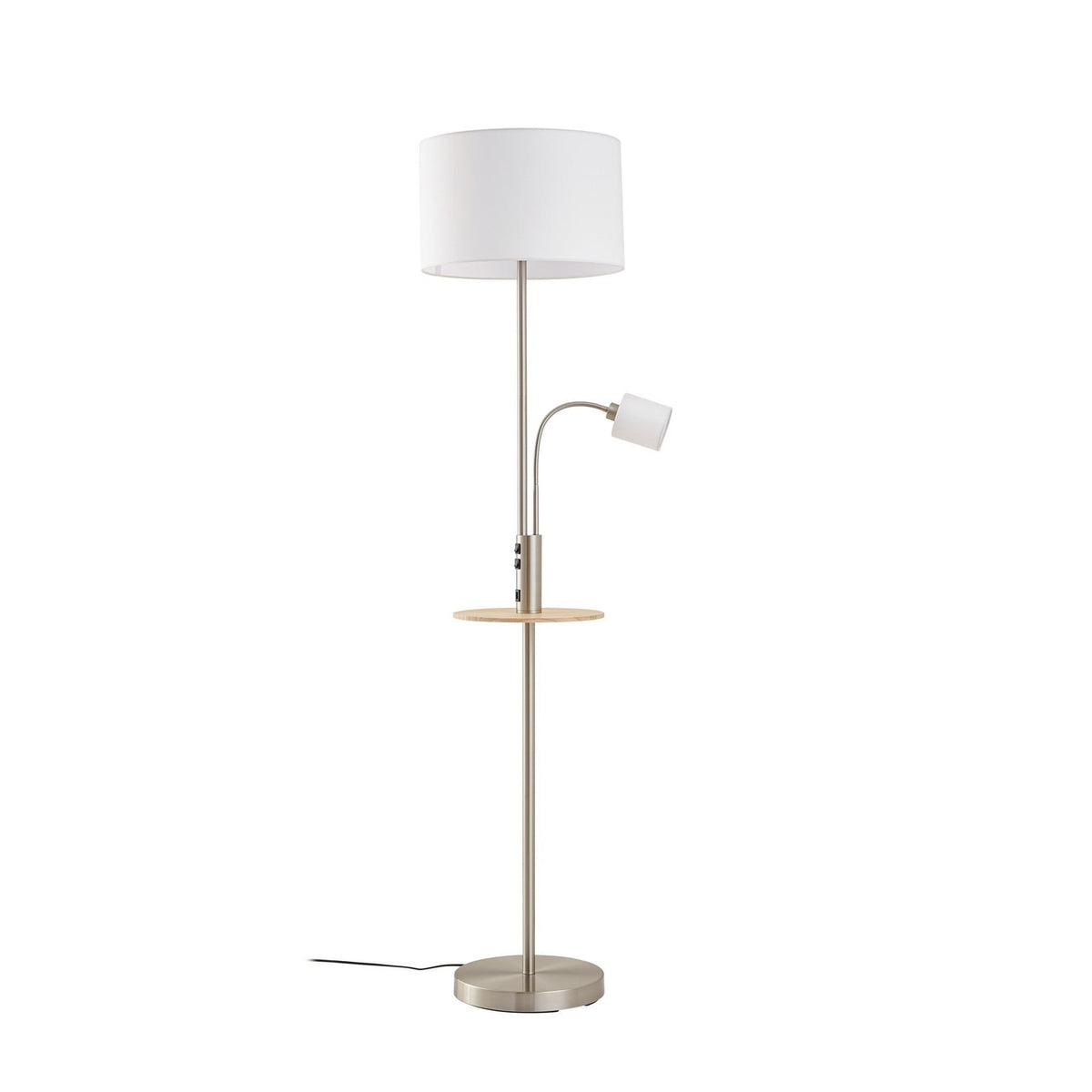 Aovan 67" Nickel Floor Lamp with Shelf & USB Port