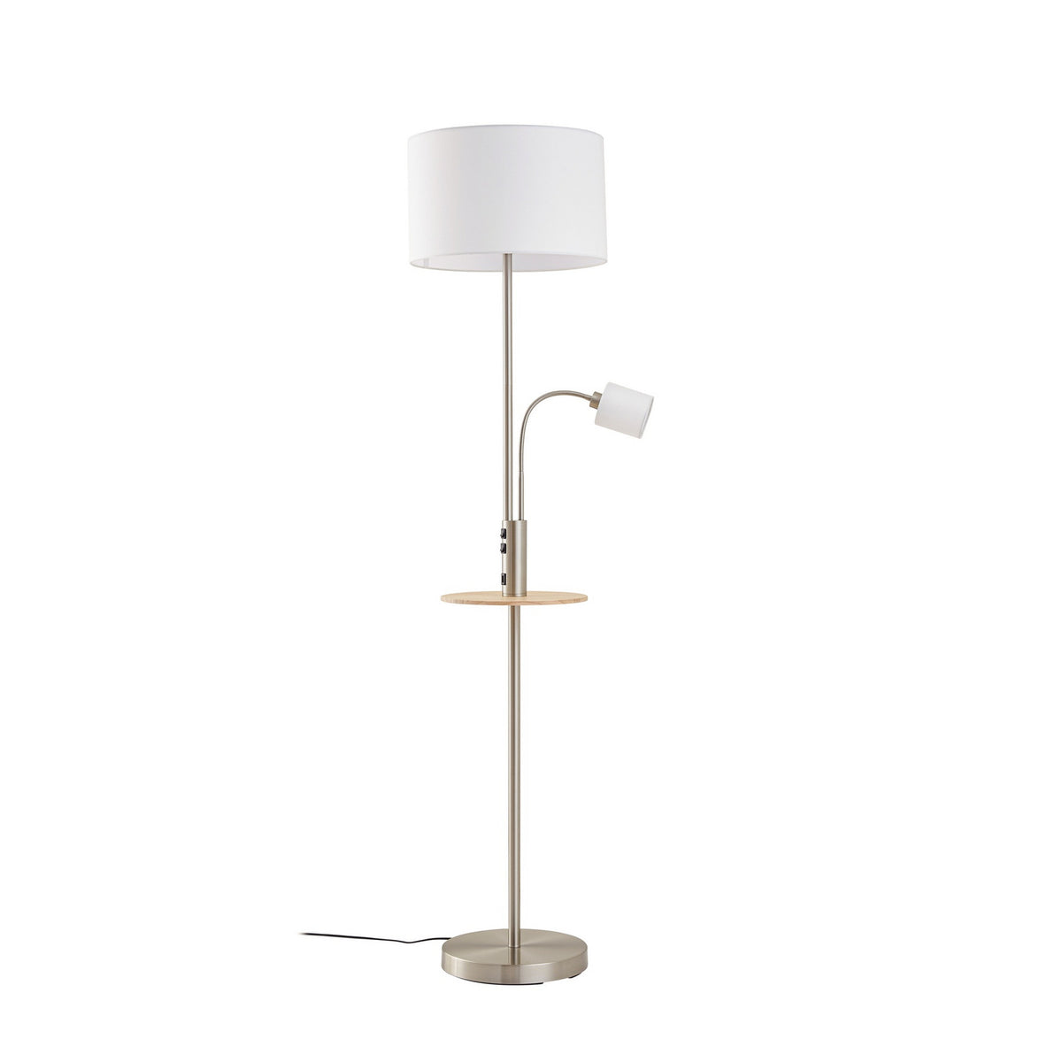 Aovan 67" Nickel Floor Lamp with Shelf & USB Port