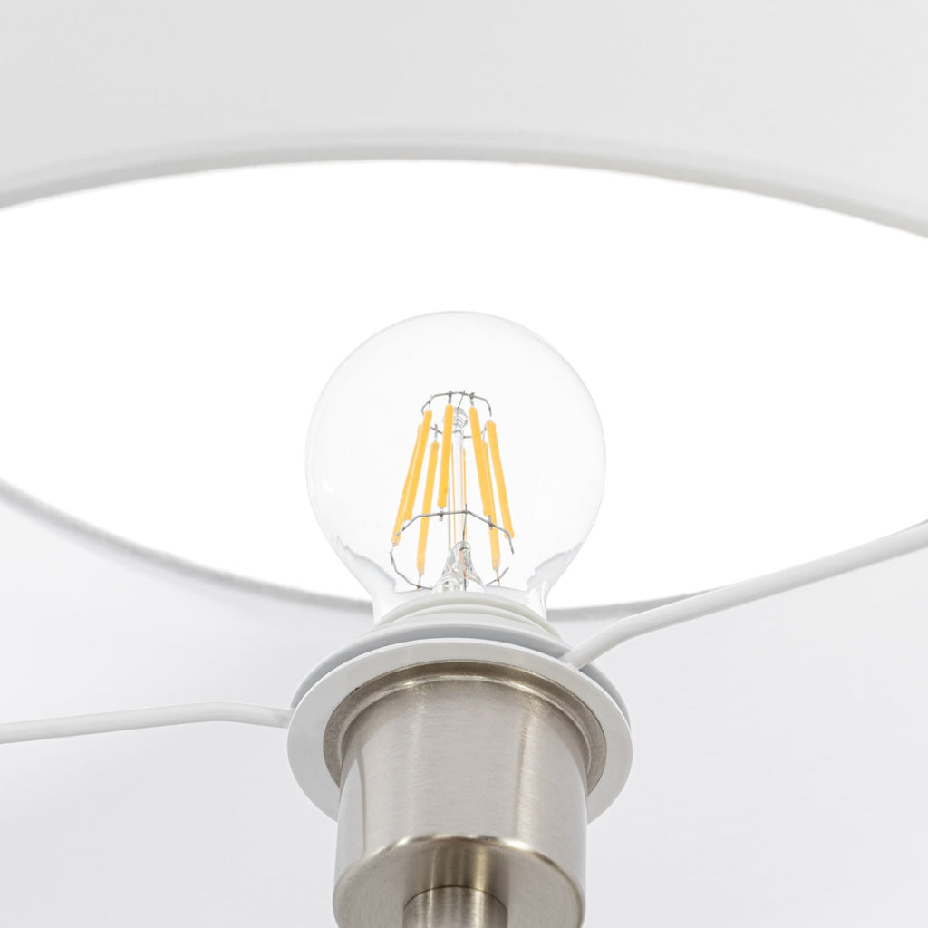 Lucande Aovan floor lamp, nickel, shelf, USB port