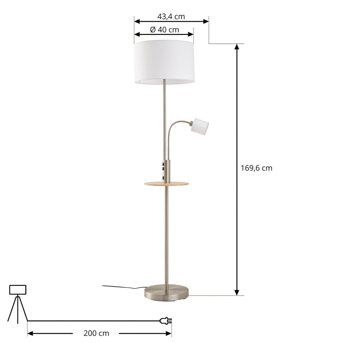 Aovan 67" Nickel Floor Lamp with Shelf & USB Port