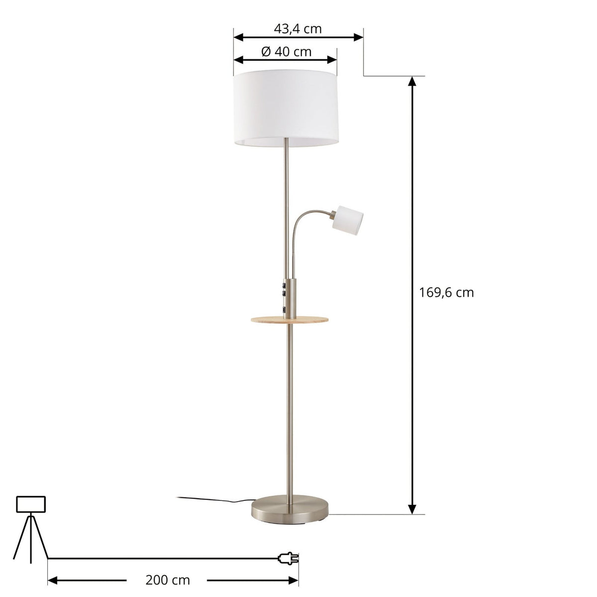 Aovan 67" Nickel Floor Lamp with Shelf & USB Port